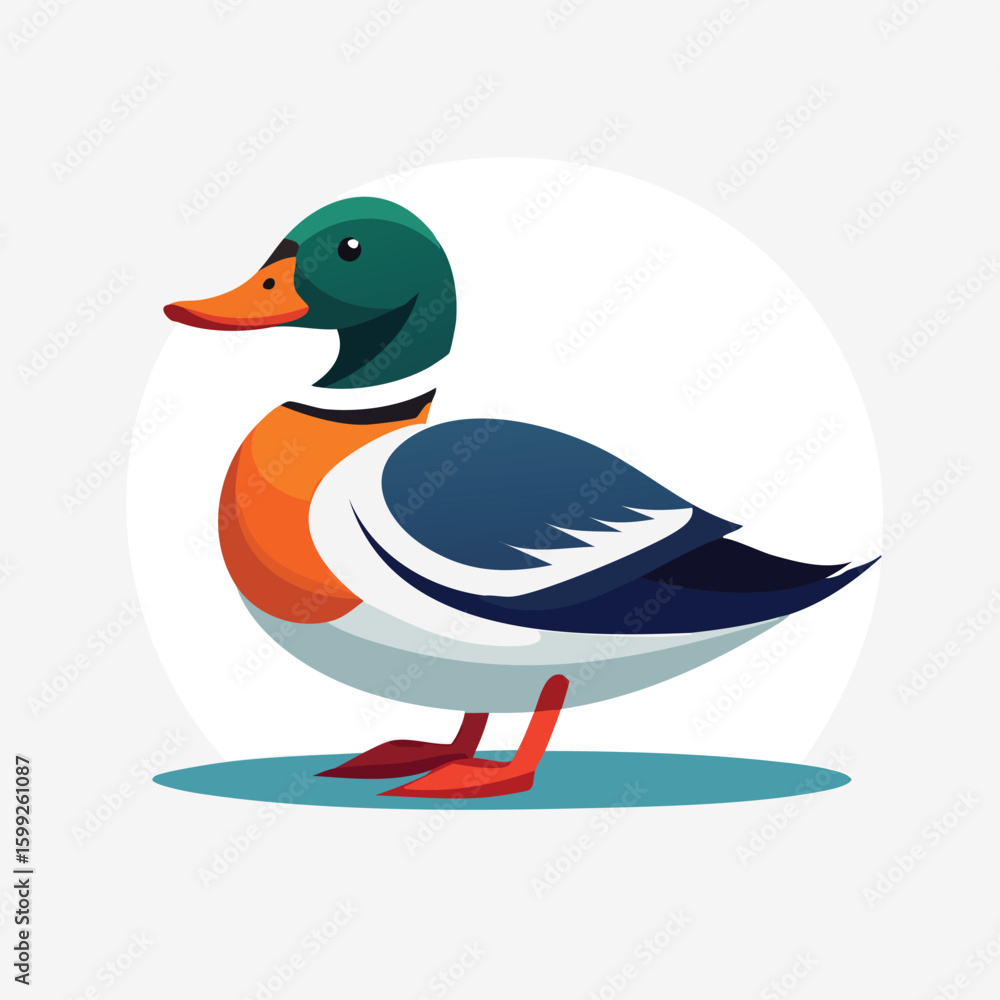 Obraz premium Modern Flat Design Icon of a Mallard Duck, Simple Bird and Nature Symbol, AI Generated