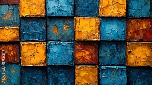 Abstract Impasto Painting: A Symphony of Blue, Gold, and Brown