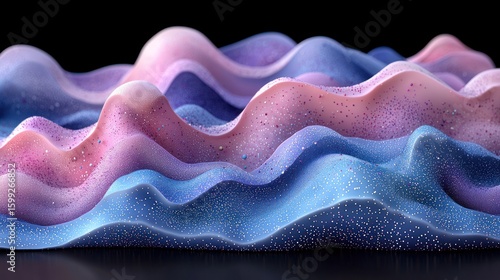 Abstract Pastel Waves: A 3D Digital Art Landscape of Sparkling Hues