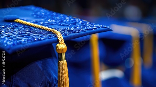 Royal Blue Graduation Caps and Gold Tassels