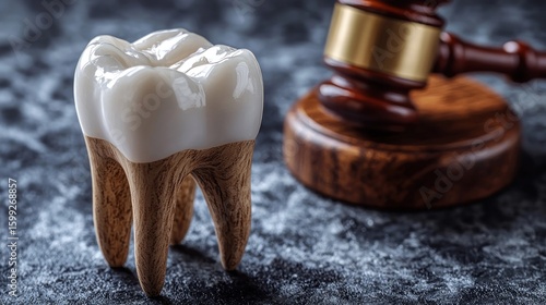 Dental Malpractice Lawsuit: Tooth Model and Gavel