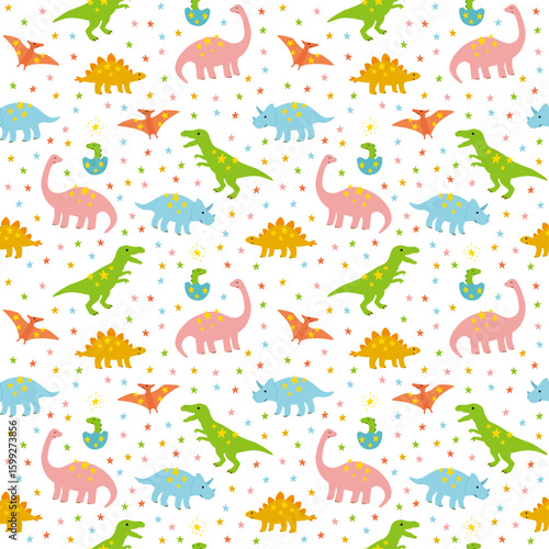 Cute dinosaur with star seamless pattern