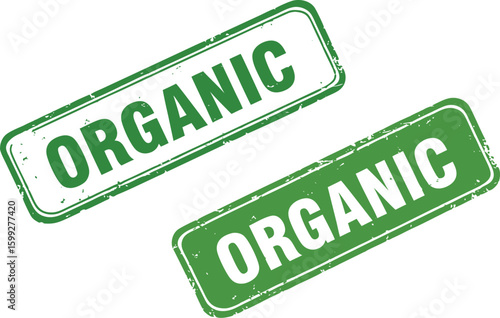 Two green organic rubber stamp signs with grunge effect vector illustration