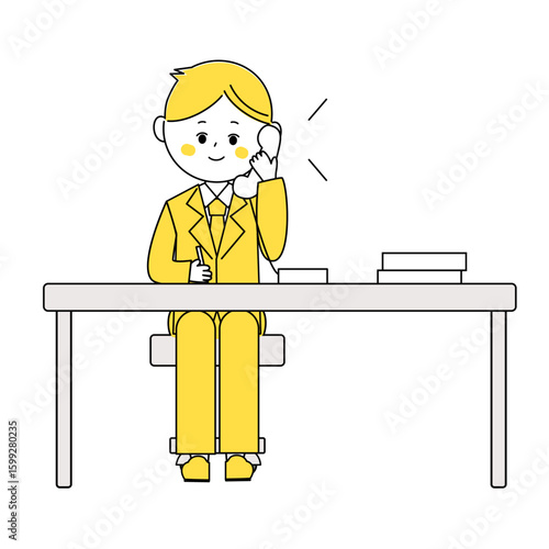 電話をしながらメモを取るビジネスマンのイラスト