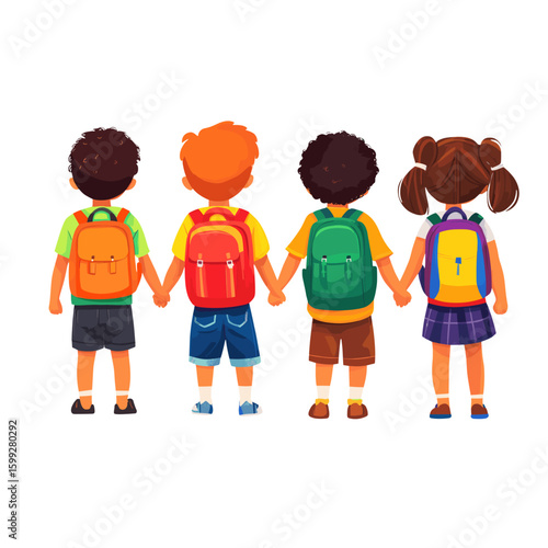Children backpacks illustration together vector