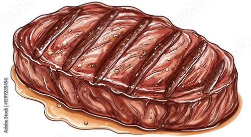 Juicy Grilled Beef Steak with Charred Grill Marks on White Background