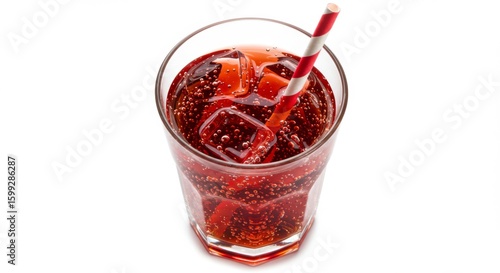 Red Soda in Glass with Ice and Straw