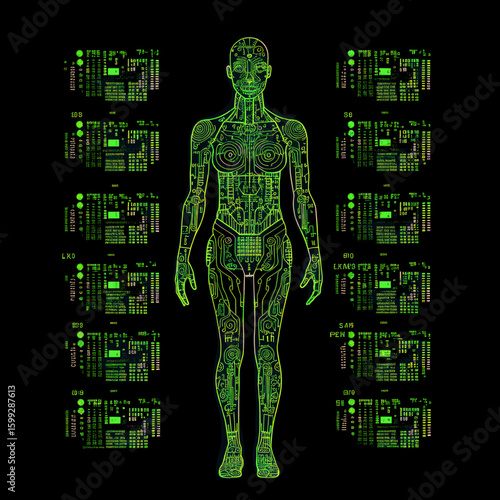 Clean modern digitalistic isolated on black background element human green data vector