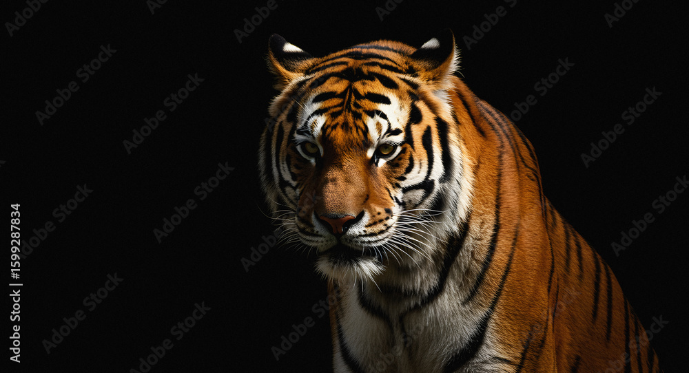 Obraz premium Majestic Tiger Portrait Against Black Background.