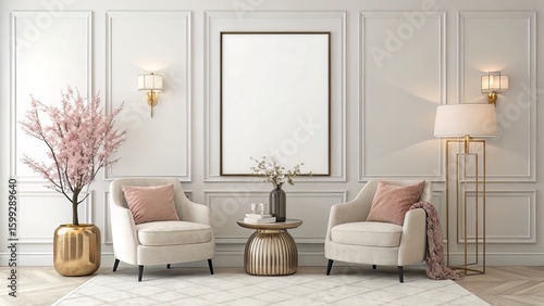 Soft-Toned Home Scene with Blank Wall Art for Elegant Interiors
