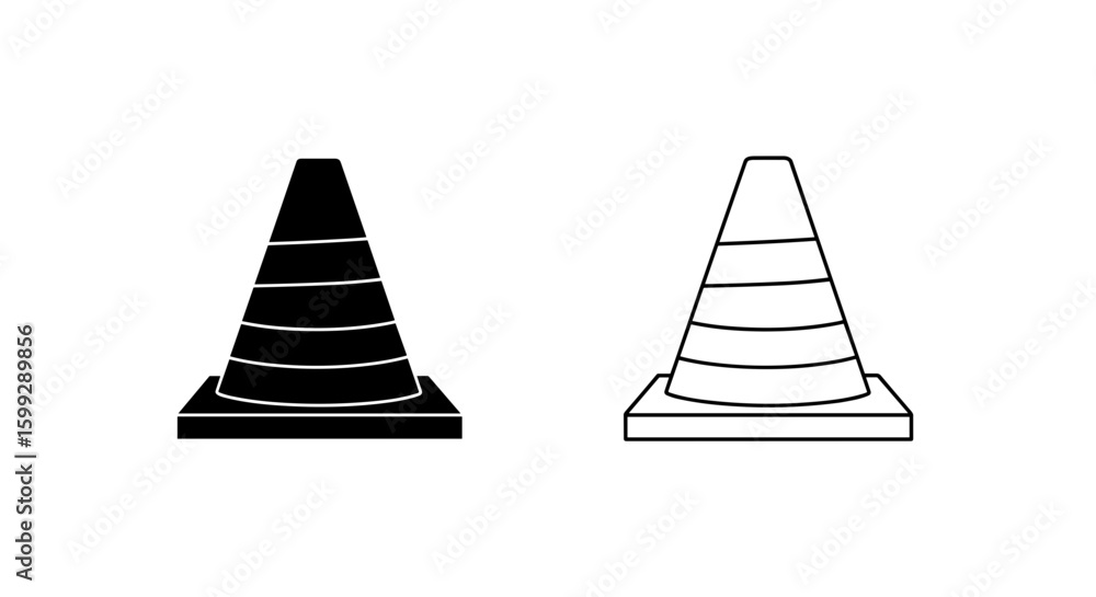 Fototapeta premium Illustration of two traffic cones one solid black and one outlined in black lines