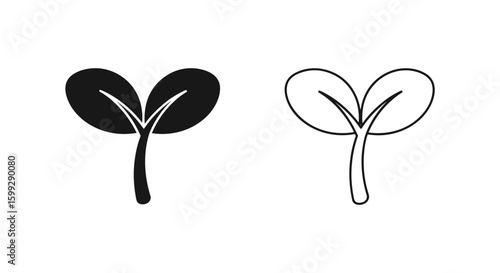 Illustration of two sprouting plants one filled and one outlined on white background