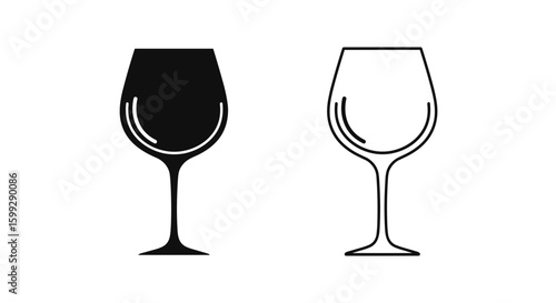 Illustration showing a filled wine glass and an empty wine glass in black and white