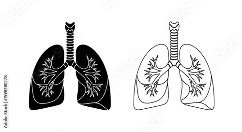 Illustration of two lungs one black and one white with trachea and bronchi