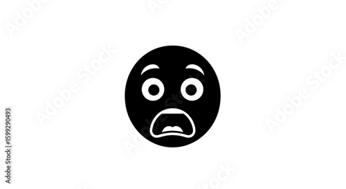 Illustration of a black oval shaped face with surprised expression and open mouth