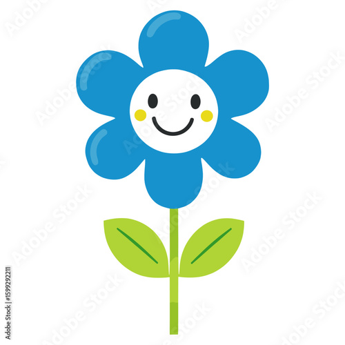 Cute smile flower illustration simple blue vector