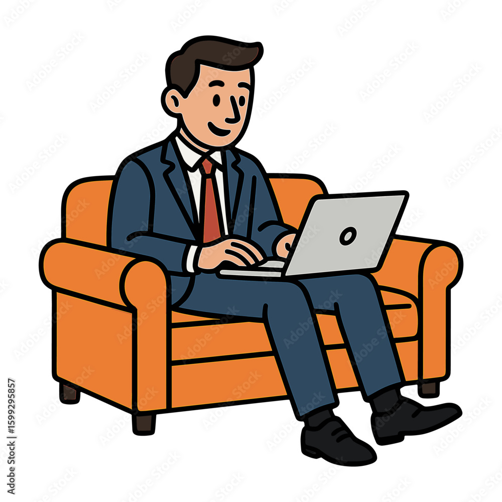 Cartoon businessman working remotely vector Cartoon businessman working remotely vector