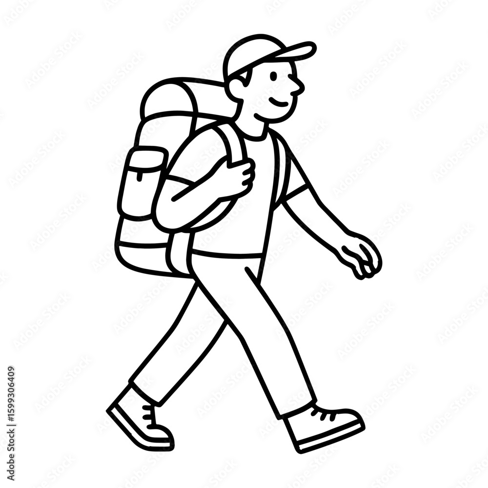 Happy hiker walking outdoors vector Happy hiker walking outdoors vector