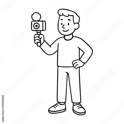 Cartoon vlogger holding camera vector