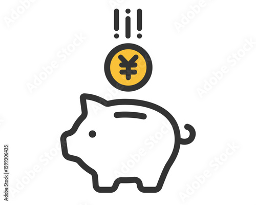 豚の貯金箱と日本円硬貨アイコン | ベクター素材