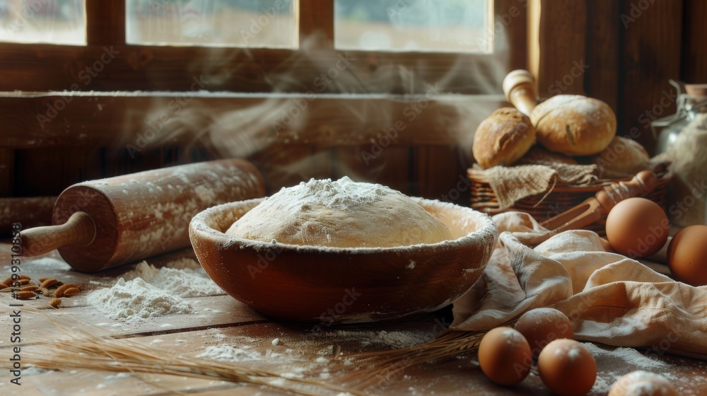 Fototapeta premium Rustic Kitchen with Dough Ready for Baking