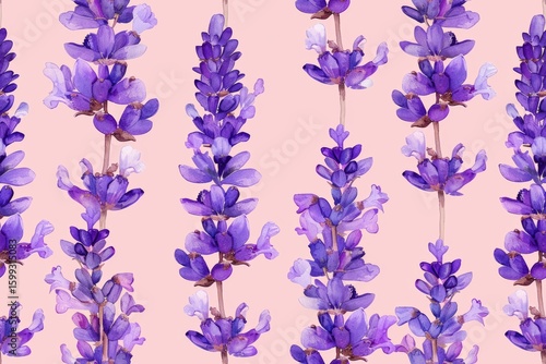 Vibrant seamless purple lavender flower pattern illustrating serene botanical watercolor design perfect for elegant backgrounds and textile prints