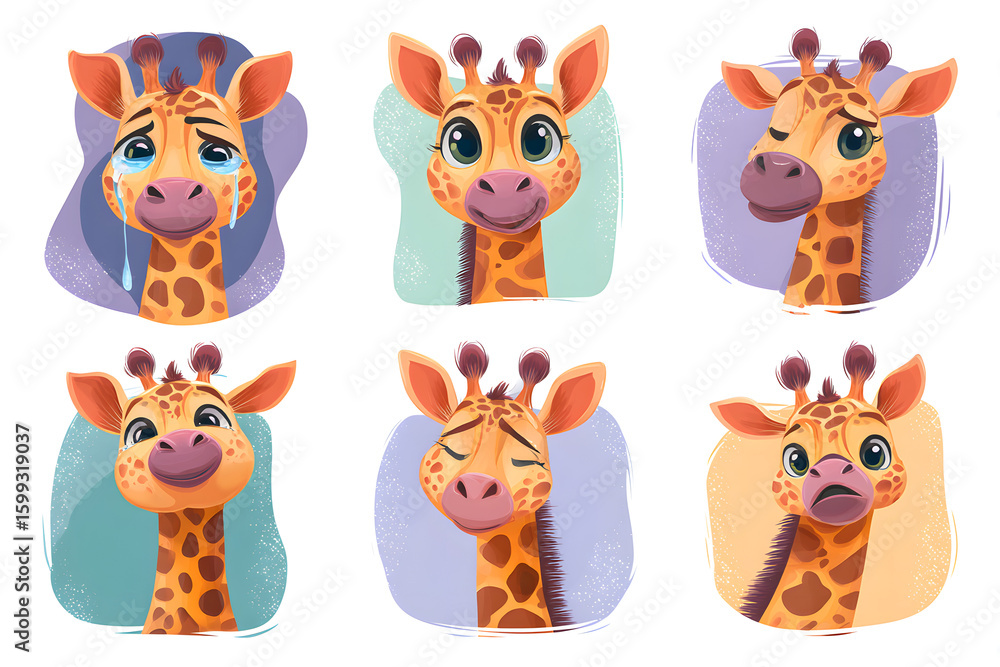 Obraz premium Adorable Giraffe Characters with Various Emotions and Expressions