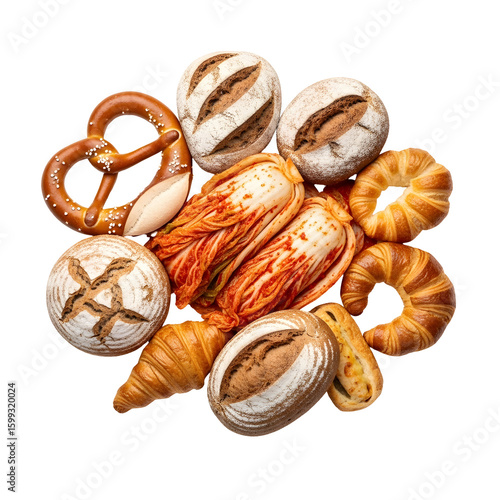 Assorted Baked Goods and Kimchi.