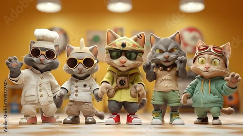 Cartoon Cats Crew: Chef, Explorer, and More!