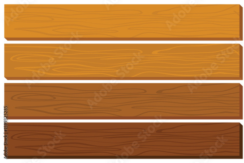 Wooden Plank Vector Set. Collection of four wooden plank vector illustrations with natural wood grain texture in different shades of brown.