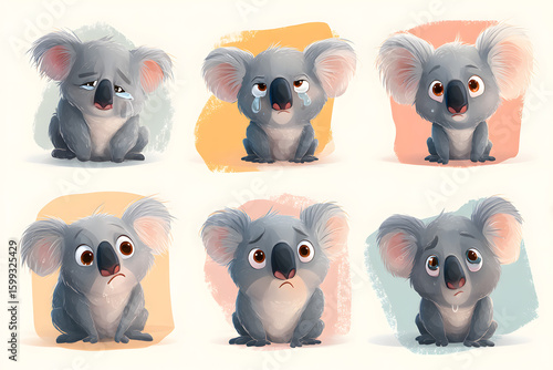 Emotional Expressions of a Cute Cartoon Koala in Various Moods