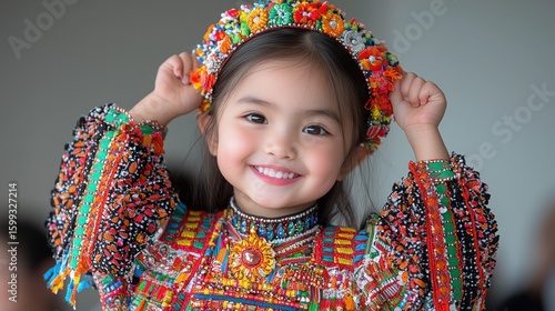 Vibrant Portrait of a Smiling Girl in Traditional Festive Attire