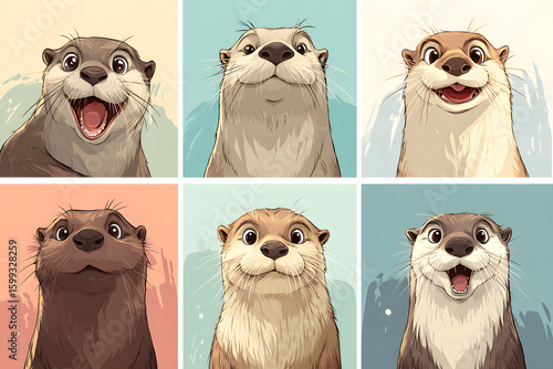 Cute and Playful Otter Faces in Fun Cartoon Style Illustrations