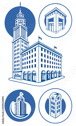 Building icons collection illustration