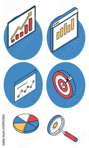 Business analytics tools isometric icons