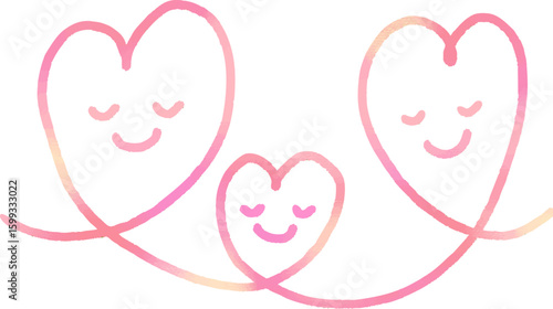 目をつぶって笑顔で寄り添う3つのピンクのハート 愛