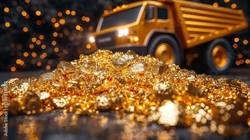 Golden Treasure: A Dumper Truck and a Pile of Gold Nuggets