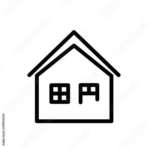 A minimalist black line art icon depicts a house with Japanese characters for 'field' and 'yen' in its windows, symbolizing property value or home finance.