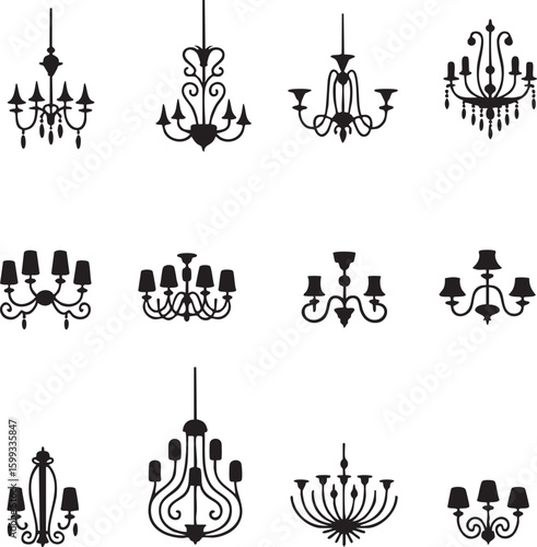 Collection of elegant black silhouette chandeliers in various classic designs