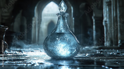 Crystalline Elixir: A Mystical Potion in an Ancient Hall