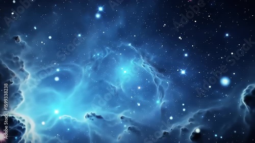 Wallpaper Mural Glowing Cosmic Blue Nebula with White Stars Background in Dark Space Outer Galaxy Art Abstract Illustration Torontodigital.ca