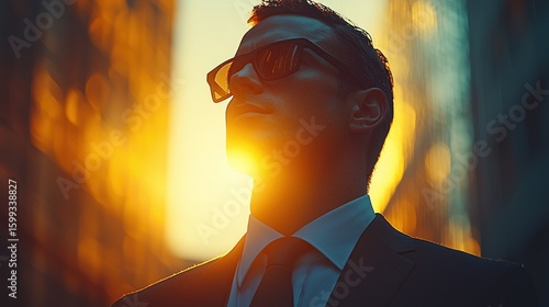 Silhouette of a Man in a Suit at Sunset