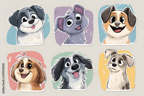 Adorable Cartoon Dogs Collection with Unique Expressions and Colors