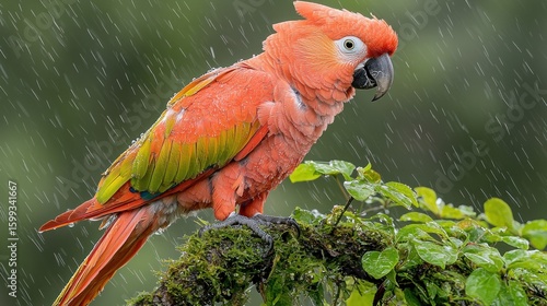 A Scarlet Macaw in the Rain