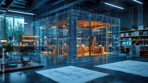 Architectural Visualization: Innovative 3D Building Design in a Modern Workspace