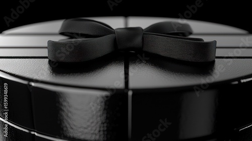 Elegant Black Gift Box with a Satin Bow: A Close-Up Photography
