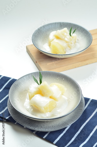 Sweet cassava or singkong thailand is a popular dessert in Indonesia