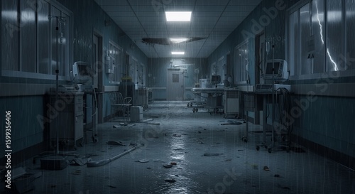 Abandoned Hospital Corridor in the Rain