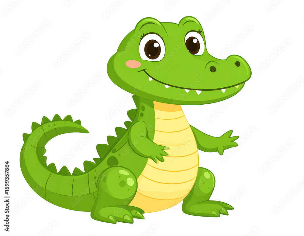 Obraz premium Cute cartoon green alligator isolated on transparent background