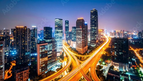 Wallpaper Mural Cityscape at Night with Illuminated Intersections Torontodigital.ca